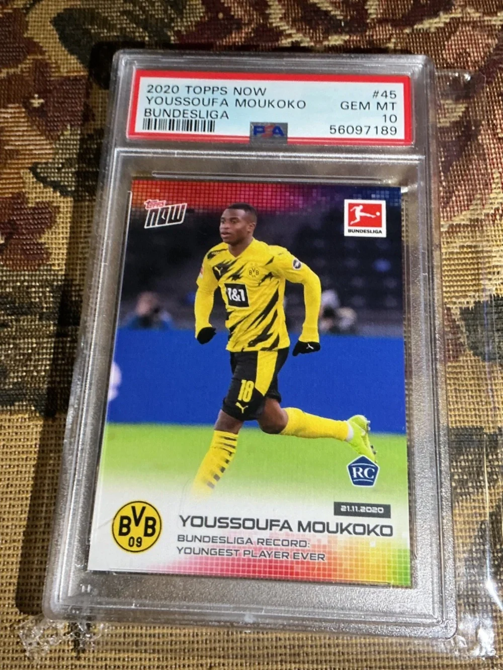 2020-21 Topps Now Bundesliga Youssoufa Moukoko 045 rookie card graded PSA 10
